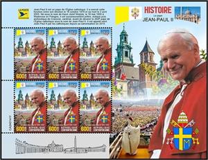 Mini Sheet, Pope John Paul II, Central African Republic,  , Famous People, Popes