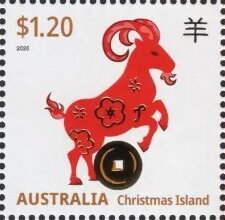 Stamp, Goat, Christmas Island,  , Animals (Fauna), Chinese New Year, Chinese Zodiac, Goats, Mammals, Stylized Animals