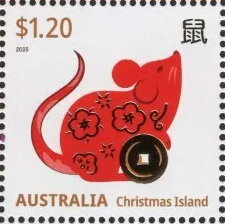 Stamp, Rat, Christmas Island,  , Animals (Fauna), Chinese New Year, Chinese Zodiac, Mammals, Rats, Rodents, Stylized Animals