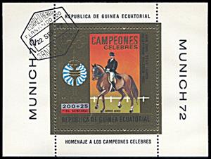Souvenir Sheet, I. Kisimov, Equatorial Guinea,  , Animals (Fauna), Equestrianism and horse riding, Horses, Olympic Games, Sports