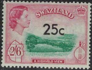 Stamp, Highvelt View Surcharged, Eswatini (Swaziland),  , Famous People, Heads of State, Landscapes, Queens, Royalty, Women