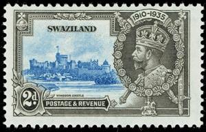 Stamp, King George V. And Windsor Castle, Eswatini (Swaziland),  