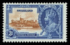 Stamp, King George V. And Windsor Castle, Eswatini (Swaziland),  
