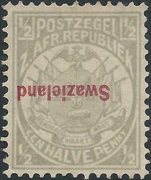 Transvaal ZAR ½p overprinted 'Swaziland' in red