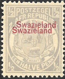 Transvaal ZAR ½p overprinted 'Swaziland' in red