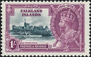 Stamp, Windsor Castle and King George V, Falkland Islands,  , Anniversaries and Jubilees, Castles, Crowns and Coronets, Heads of State, Horses, Kings, Omnibus Issues, Royalty
