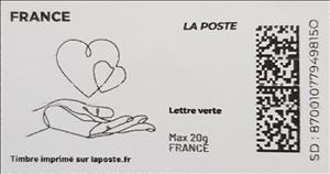 Stamp, Hearts over Hand. little heart on the right, France,  , Hands, Hearts