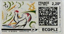 Stamp, Year of the Rooster, France,  , Animals (Fauna), Birds, Chinese New Year, Chinese Zodiac, Roosters and Chickens