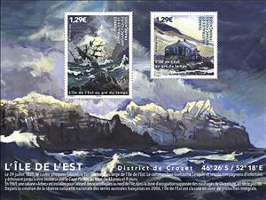 Souvenir Sheet, East Island Over Time, French Southern and Antarctic Lands (TAAF),  , Landscapes, Sailing Ships