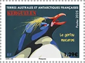 Stamp, Macaroni Penguin (Eudyptes chrysolophus), Kerguelen, French Southern and Antarctic Lands (TAAF),  , Art, Penguins