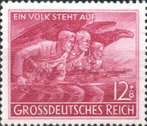 Stamp, Volkssturm members, eagle, German Realm,  , Animals (Fauna), Birds, Birds of Prey, Eagles, Weapons
