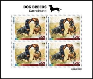Se-tenant, Dachshund, Liberia,  , Animals (Fauna), Dogs