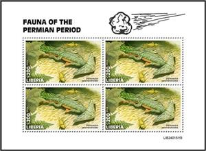 Se-tenant, Diplocaulus salamandroides, Liberia,  , Animals (Fauna), Prehistoric Animals, Prehistory, Salamander