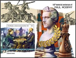 Souvenir Sheet, Paul Morphy (1837–1884), Liberia,  , Anniversaries and Jubilees, Chess