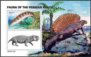 Souvenir Sheet, Xenacanthus decheni, Liberia,  , Prehistoric Animals, Prehistory