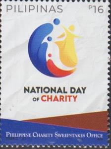 Stamp, National Day of Charity, Philippines,  , Anniversaries and Jubilees, Charity, Government Departments, Logos, Lotteries, Numbers