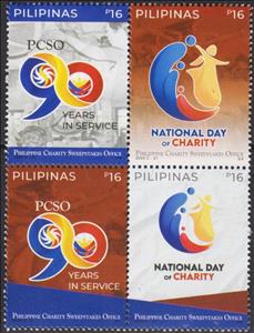 Se-tenant, Philippine Charity Sweepstakes Office (PSCO) 90th Anniv., Philippines,  , Anniversaries and Jubilees, Charity, Government Departments, Logos, Lotteries, Numbers