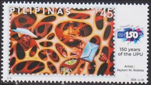 Stamp, Universal Postal Union, 150 Years, Philippines,  , Anniversaries and Jubilees, Letters (Mail), Paintings, U.P.U.