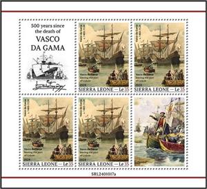 Mini Sheet, 500th Anniversary of the Death of Vasco da Gama, Sierra Leone,  , Anniversaries and Jubilees, Explorers