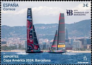 Stamp, Copa América 2024. Barcelona (America’s Cup), Spain,  , Sailing, Ships, Sports