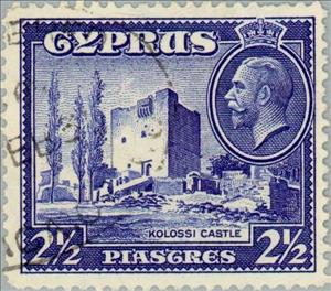 Stamp, King George V & Kolossi Castle, Cyprus,  , Heads of State, Kings, Castles