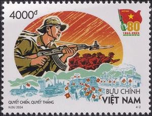 Stamp, Determined to Fight, Determined to Win, Vietnam,  , Anniversaries and Jubilees, Battle, Military Forces, People, Weapons