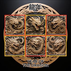 Mini Sheet, Year of the Dragon, Antigua and Barbuda,  , Animals (Fauna), Chinese New Year, Chinese Zodiac, Dragons, Sculptures, Stylized Animals