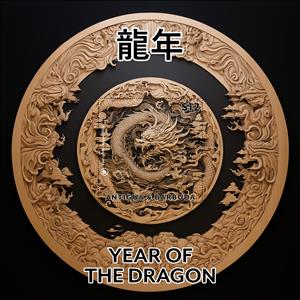 Souvenir Sheet, Year of the Dragon, Antigua and Barbuda,  , Animals (Fauna), Chinese New Year, Chinese Zodiac, Dragons, Sculptures, Stylized Animals