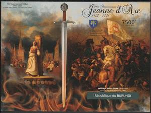 Souvenir Sheet, 600th Birthday of Joan of Arc, Burundi,  , Anniversaries and Jubilees, Famous People, Paintings, Women