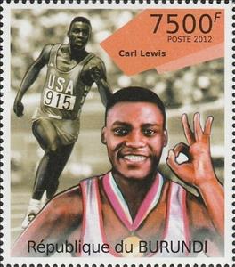 Stamp, Carl Lewis, Burundi,  , Athletes, Famous People, Running, Sports