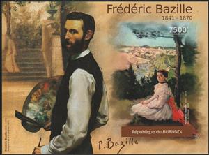 Souvenir Sheet, Paintings by Frédéric Bazille, Burundi,  , Painters, Paintings
