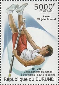 Stamp, Pawel Wojciechowski, Burundi,  , Athletes, Famous People, Pole Vaulting, Sports