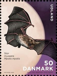 Stamp, Greater Mouse-Eared Bat (Myotis myotis), Denmark,  , Bats