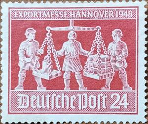 Stamp, Weighing Goods, Germany, American-British-Soviet Occ. (Trizone),  , Fairs, Men, Scales (balance), Trade