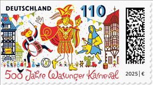 Stamp, Wasungen Carnival, 500 Years, Germany, Federal Republic,  , Anniversaries and Jubilees, Carnival, Festivals, Musical Instruments