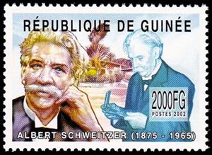Stamp, Albert Schweitzer (1975-1965), Guinea,  , Famous People, Humanists, Literary People (Poets and Writers), Musicians, Philosophers, Physicians, Theologians