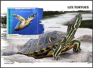 Souvenir Sheet, Eretmochelys imbricata, Guinea,  , Reptiles, Turtles