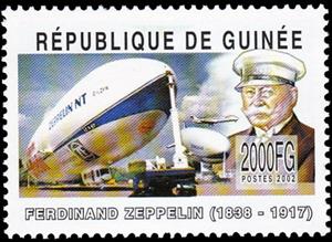 Stamp, Ferdinand Zeppelin (1838-1917) - Zeppelin NT, Guinea,  , Famous People, Generals, Изобретатели, Zeppelins
