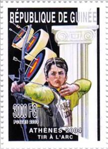 Stamp, Olympic Games in Athens in 2004 - Archery, Guinea,  , Archery, Olympic Games, Sports