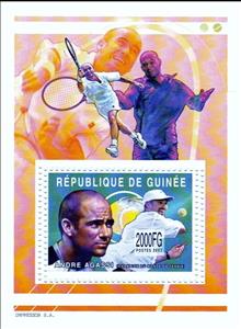 Souvenir Sheet, Personalities - Andre Agassi, Guinea,  , Famous People, Sports, Tennis