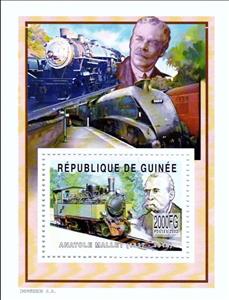 Souvenir Sheet, Personalities - Antole Mallet, Guinea,  , Engineers, Famous People, Изобретатели, Locomotives, Railways