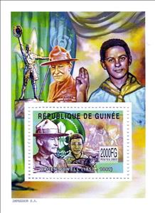 Souvenir Sheet, Personalities - Baden-Powell, Guinea,  , Famous People, Generals, Literary People (Poets and Writers), Military Officers, Scouting