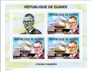 Mini Sheet, Personalities - Etienne Chambron, Guinea,  , Engineers, Famous People, Изобретатели, Locomotives, Railways