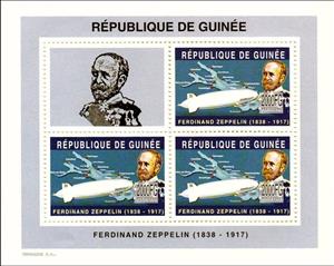 Mini Sheet, Personalities - Ferdinand Zeppelin, Guinea,  , Famous People, Generals, Изобретатели, Zeppelins