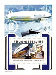 Souvenir Sheet, Personalities - Ferdinand Zeppelin, Guinea,  , Famous People, Generals, Изобретатели, Zeppelins