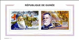 Mini Sheet, Personalities - Henri Dunant and Louis Pasteur, Guinea,  , Biologists, Chemists, Famous People, Humanists, Mathematicians, Medical Science, Physicists, Red Cross and Red Crescent