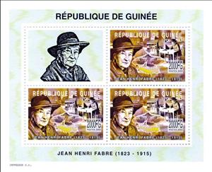Mini Sheet, Personalities - Jean Henri Fabre, Guinea,  , Authors, Botanists, Butterflies and Moths, Chemists, Famous People, Naturalists, Physicists