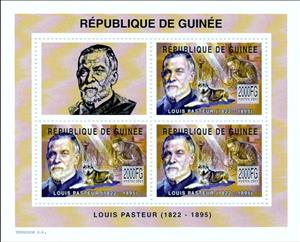 Mini Sheet, Personalities - Louis Pasteur, Guinea,  , Biologists, Chemists, Dogs, Famous People, Mathematicians, Medical Science, Physicists