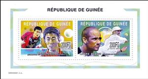 Mini Sheet, Personalities - Wang Liqin and Andre Agassi, Guinea,  , Famous People, Sports, Table Tennis, Tennis