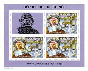 Mini Sheet, Personalities - Yuri Gagarin, Guinea,  , Astronauts, Famous People, Pilots, Space Traveling